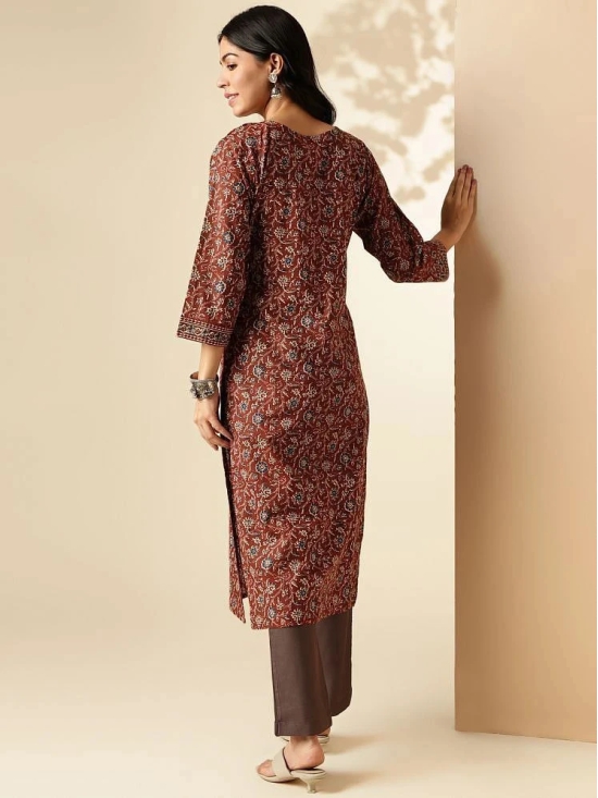 Vbuyz Cotton Printed Straight Womens Kurti - Brown ( Pack of 1 ) - None