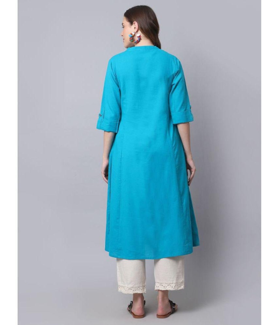 Pistaa - Turquoise Cotton Womens A-line Kurti ( Pack of 1 ) - None