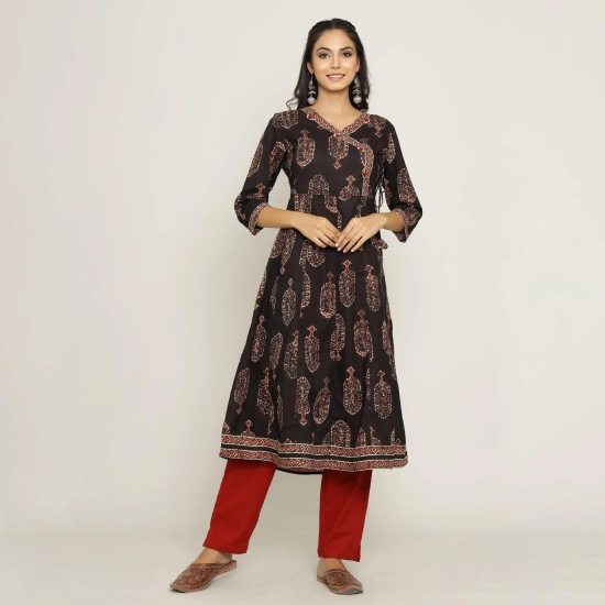 Rang Deep Women Black & Red Cotton Kurti-Small