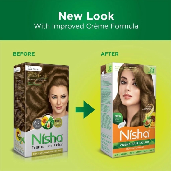 Nisha Creme Hair Color 7.0 Dark Blonde 120g Pack of 3, Permanent Hair Colour for Long Lasting Hair, 100% Grey Coverage