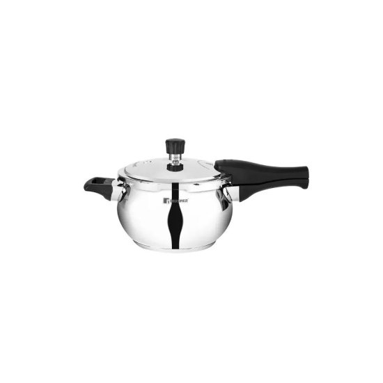 Bergner Pura Belly Shape Stainless Steel Outer Lid Pressure Cooker | Gas & Induction Compatible | Silver 2 Litre