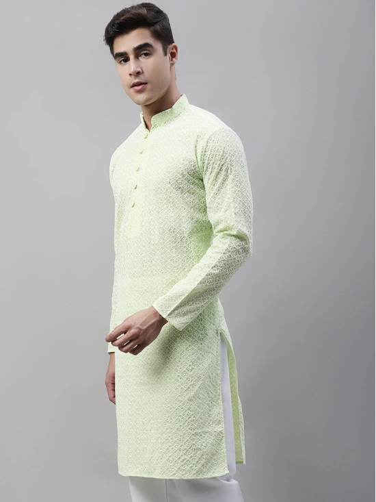 Jompers Mens Green Embroidered Kurta Only-XXL / Green