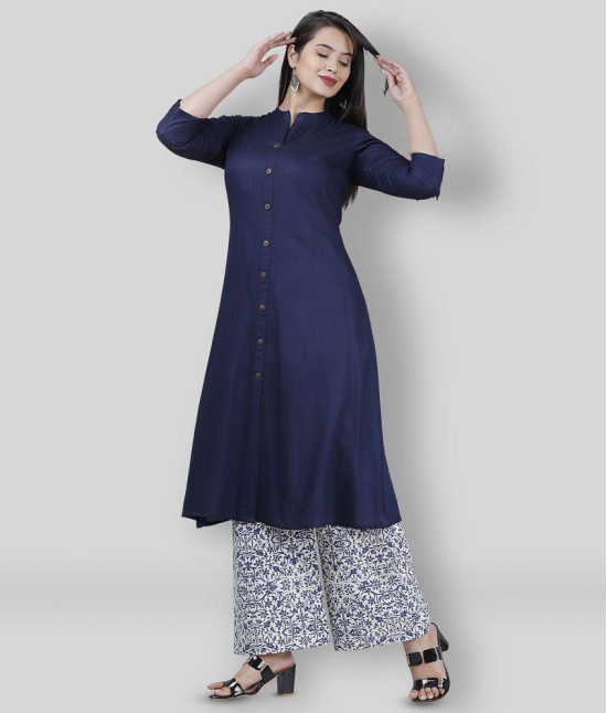 MAUKA - Navy Blue A-line Rayon Women''s Stitched Salwar Suit ( Pack of 1 ) - L