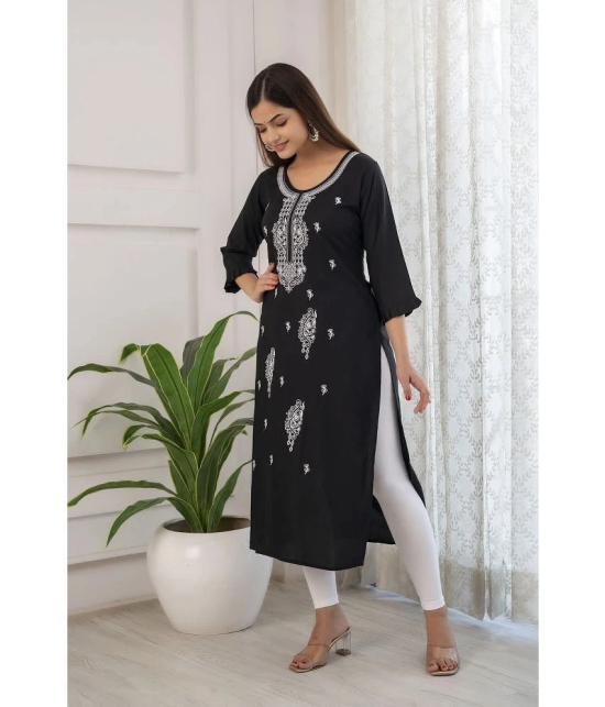 Kapadia Rayon Printed Straight Womens Kurti - Black ( Pack of 1 ) - None