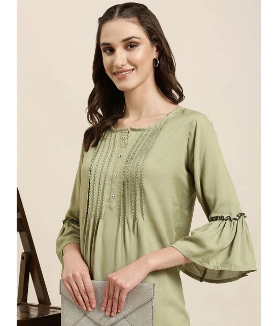 Showoff Cotton Blend Embellished A-Line Womens Kurti - Green ( Pack of 1 ) - None