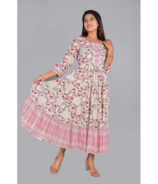 Smien Rayon Printed Anarkali Women''s Kurti - Pink ( Pack of 1 ) - None