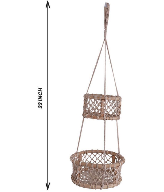 NUEVOSGHAR WOODEN BASKET HANGING PLANTER Door Hanging Cream - Pack of 1