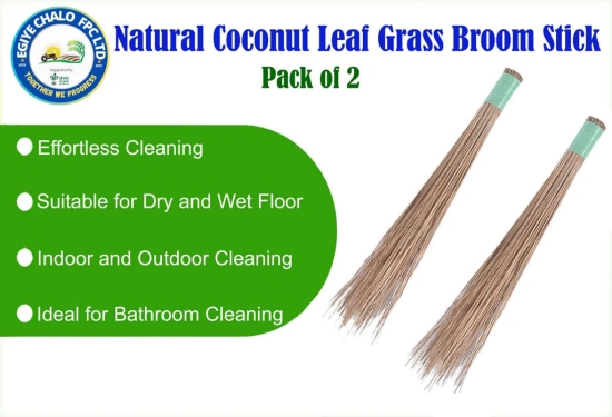 Natural Coconut Leaf Grass Broom Stick (Coconut Jhadu) (Brown, Large) - Pack of 2