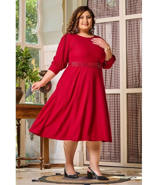 PrettyPlus by Desinoor.com Rayon Solid Midi Womens A-line Dress - Maroon ( Pack of 1 ) - None