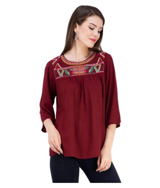 SAAKAA - Maroon Rayon Women's A-Line Top ( Pack of 1 ) - S