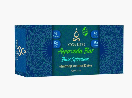 YOGABITES- Ayurveda Bars /Protein Bar /Energy Bar - Spirulina Almond ,Medjool Dates, Coconut, Flax, Pumpkin-60 ge (Pack of 6)