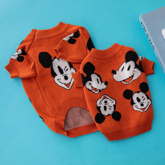 Dog Clothes| Mickey Printed Orange Sweater | Sizes and Colours Available| Claws N Paws-S