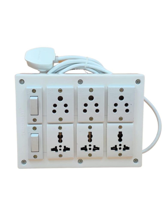 INDRICO PVC 2000W 6 Way Electrical Power Outlets with Switch (Pack of 1, White)