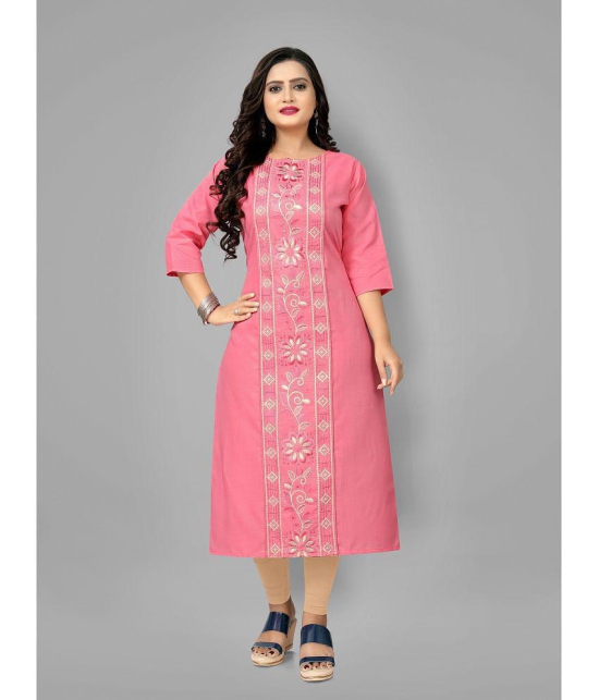 RIAANA - Pink Cotton Blend Women's Straight Kurti ( Pack of 1 ) - None