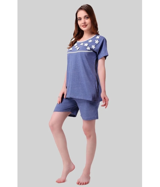 Affair - Blue Cotton Blend Womens Nightwear Nightsuit Sets ( Pack of 1 ) - None