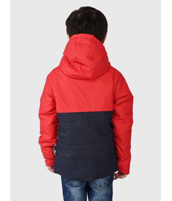 UrbanMark Junior Boys Colorblocked Full Sleeves Puffer Heavy Winter Jacket With Hood - Multicolor - None