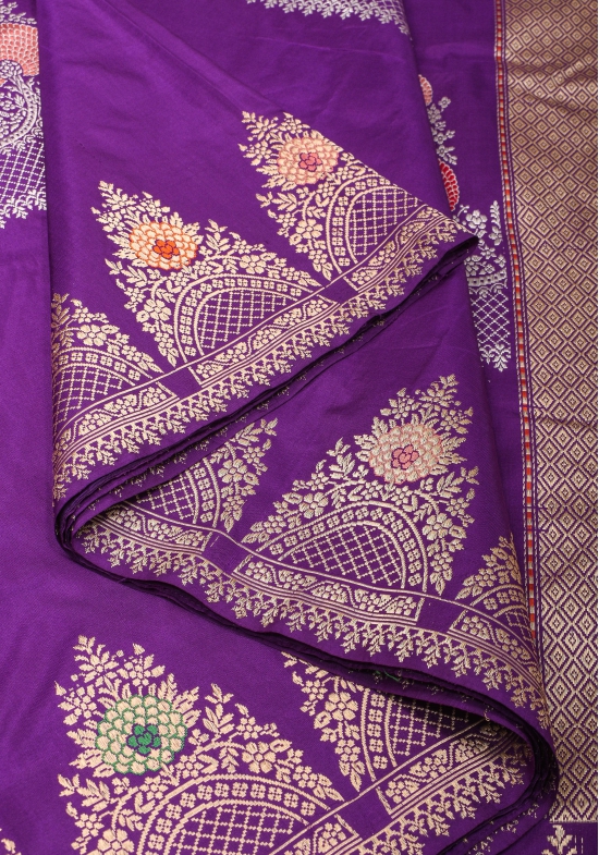 Purple Royal Meenakari Curvilinear Panel Banarasi Katan Silk Saree  | SILK MARK CERTIFIED