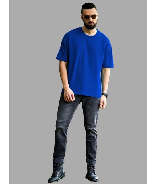 Leotude Cotton Blend Oversized Fit Solid Half Sleeves Mens T-Shirt - Blue ( Pack of 1 ) - None