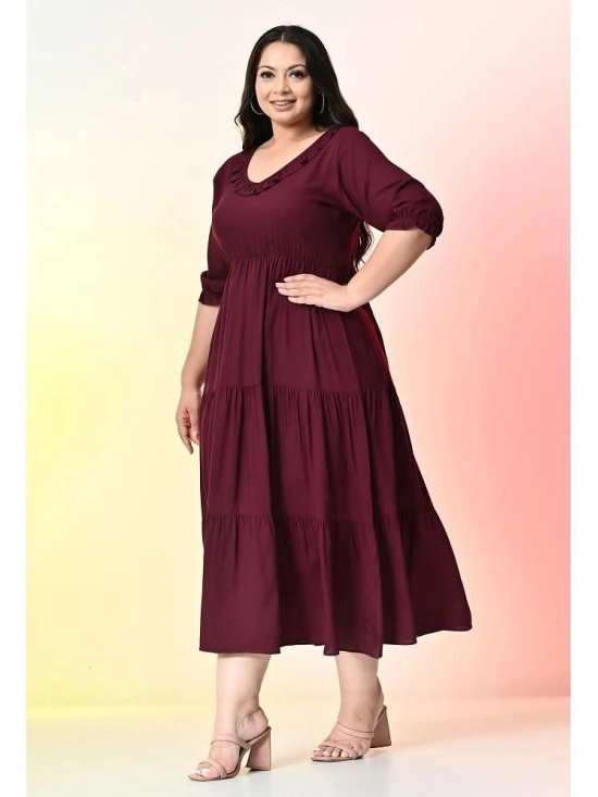 PrettyPlus by Desinoor.com Cotton Blend Solid Midi Womens Fit & Flare Dress - Wine ( Pack of 1 ) - None