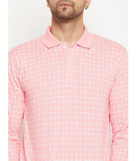 Wild West Cotton Blend Regular Fit Printed Full Sleeves Mens Polo T Shirt - Pink ( Pack of 1 ) - None