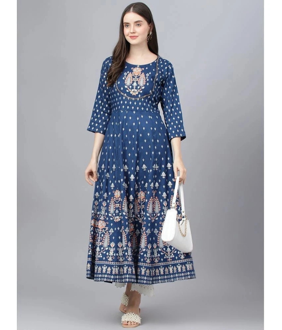 Divena - Indigo Rayon Womens Anarkali Kurti ( Pack of 1 ) - None