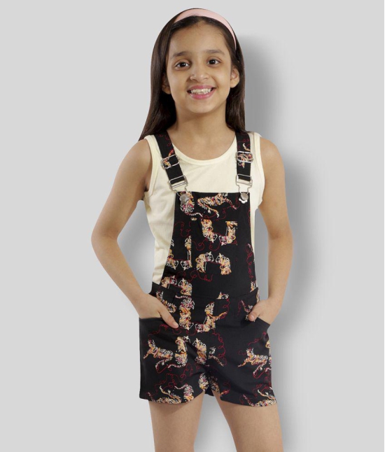 Kids Cave - Black Crepe Girls T-Shirt With Dungarees ( Pack of 1 ) - None