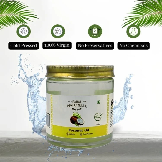 Farm Naturelle - 225ml 100% Pure Organic Virgin Cold Pressed Coconut Oil | No Preservatives, No Chemicals | for Cooking, Skin & Hair Health - 225 ml in Glass Bottle