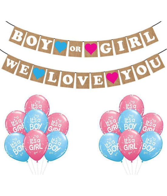 Party Propz We Love You Paper Banner with Balloon Combo for Baby Shower Decoration Material Multi Colour - Multi-Color