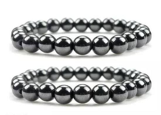 Natural Round Beads Magnetic Hematite Crystal Stone 8mm Bracelet (Pack of 2)-1