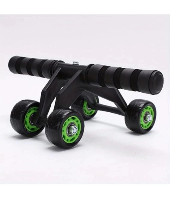 Anti Skid Double Wheel AB Roller Exerciser for Total Body Workout with Steel Handle and Knee Mat - Unisex Fitness Equipment for Men and Women (4 WHEEL )(GREEN) Pack of 1