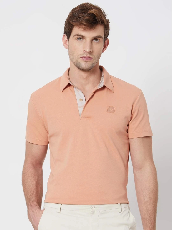 Peach Plain Plain Slim Fit Casual Polo