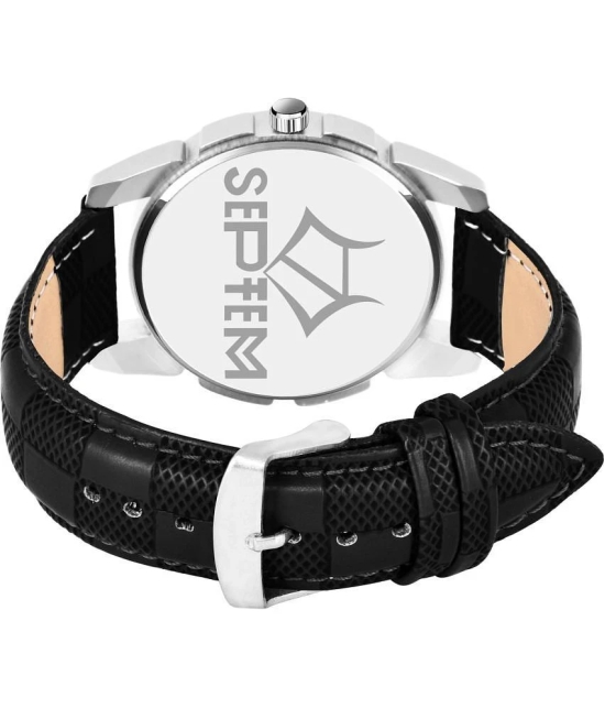 Septem Black Leather Analog Mens Watch