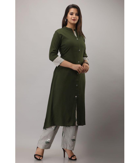 MAUKA Rayon Solid Kurti With Palazzo Womens Stitched Salwar Suit - Green ( Pack of 1 ) - None