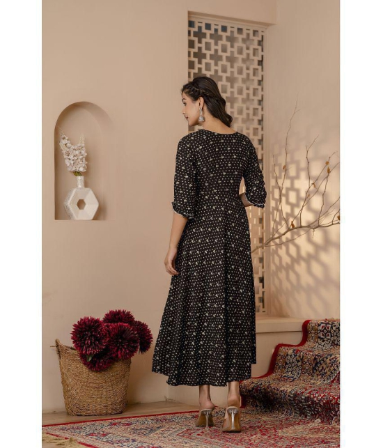 Kapadia Rayon Printed Anarkali Womens Kurti - Black ( Pack of 1 ) - None