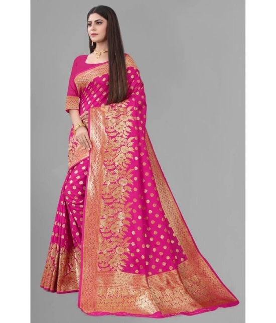 Gazal Fashions Banarasi Silk Embellished Saree With Blouse Piece - Pink ( Pack of 1 ) - Pink