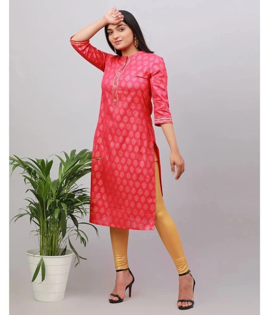 Alena Cotton Embellished Straight Womens Kurti - Pink ( Pack of 1 ) - None