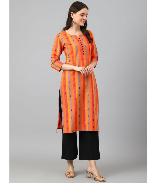 Hritika Cotton Blend Striped Straight Womens Kurti - Orange ( Pack of 1 ) - None