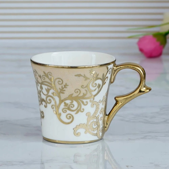 Femora Indian Ceramic Floral Gold Line Ceramic Tea Cup, Coffee Mugs, Set of 6 Pcs, 160 ML