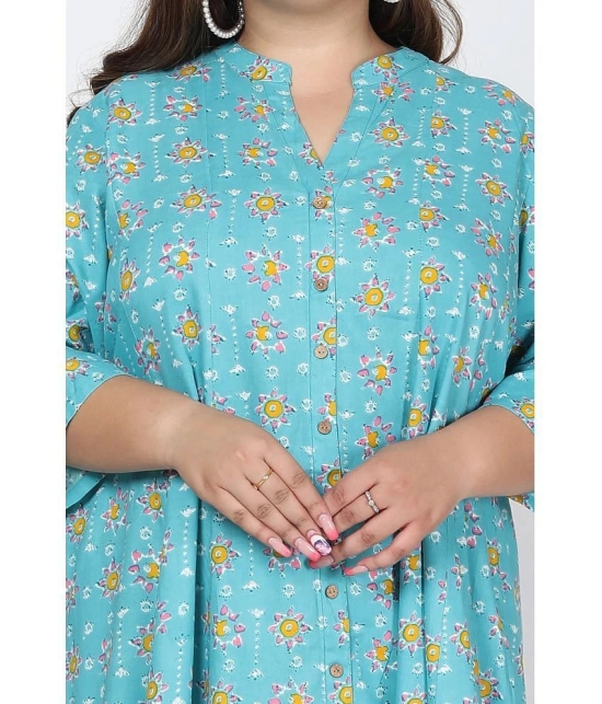 Swasti Cotton Blend Printed Flared Womens Kurti - Blue ( Pack of 1 ) - None