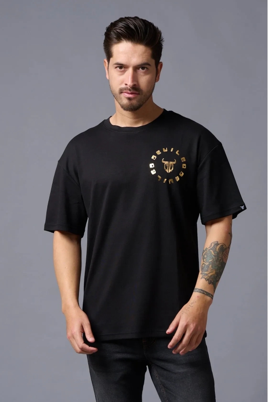 Chinese DEVIL (Gold Foil Print) Black Oversized T-Shirt for Men S