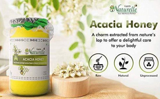 Farm Naturelle-Acacia Flower Wild Forest Honey|1000gm+150gm Extra and a Wooden Spoon| 100% Pure Honey, Raw Natural Un-Processed - Un-Heated Honey | Lab Tested in Glass Bottle.