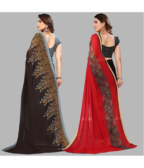 ANAND SAREES Georgette Printed Saree With Blouse Piece - Multicolour ( Pack of 2 ) - Multicolour