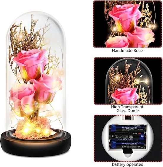 KATHIYAWADI Gifts for Women, Mothers Day Mom Gifts Pink Rose Flower Gift Light Up Rose in Glass Dome, Mothers Day Presents Handmade Soap Rose Ideas Gifts for Grandma, Sister, Wife, Friends.