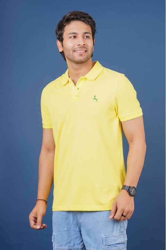 Men's Yellow Embroidery Polo T-Shirt