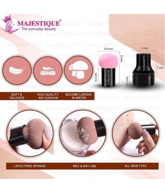 Majestique Blender Beauty Foundation Sponge & Professional Flat Round Shaped Blender Brush Pack of 2