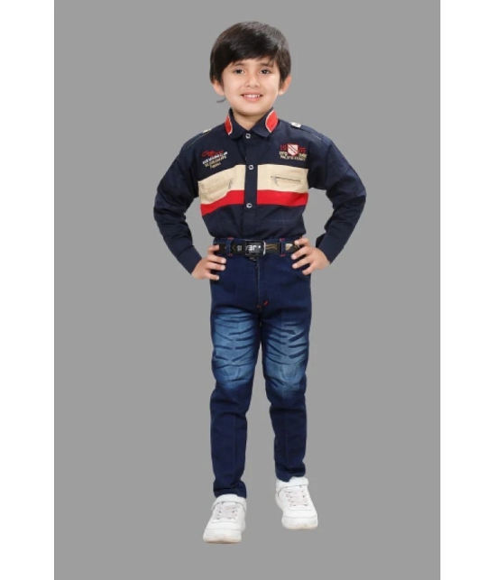 DKGF Fashion - Blue Cotton Blend Boys Shirt & Jeans ( Pack of 1 ) - None