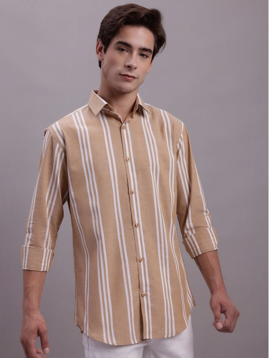 Mens Striped Casual Shirt-M / Brown