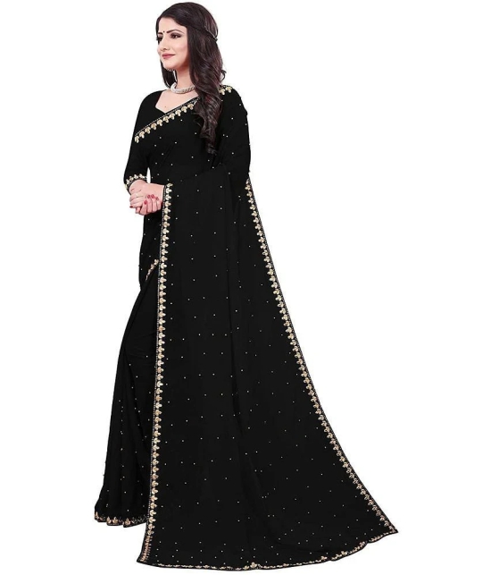 Saadhvi Chiffon Printed Saree With Blouse Piece - Black ( Pack of 1 ) - Black