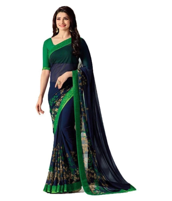 Gazal Fashions - Blue Chiffon Saree With Blouse Piece (Pack of 1)