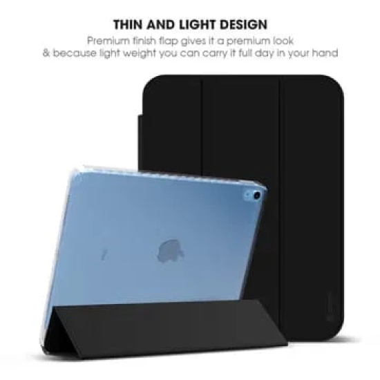 Croma Three Fold Smart Cover for Apple iPad Air 11 Inch (Shockproof Design, Black)